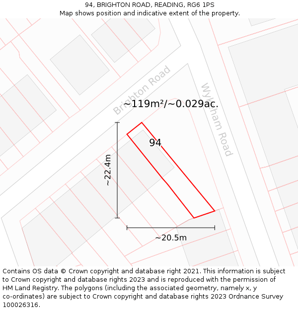 94, BRIGHTON ROAD, READING, RG6 1PS: Plot and title map