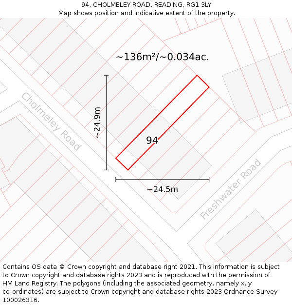 94, CHOLMELEY ROAD, READING, RG1 3LY: Plot and title map