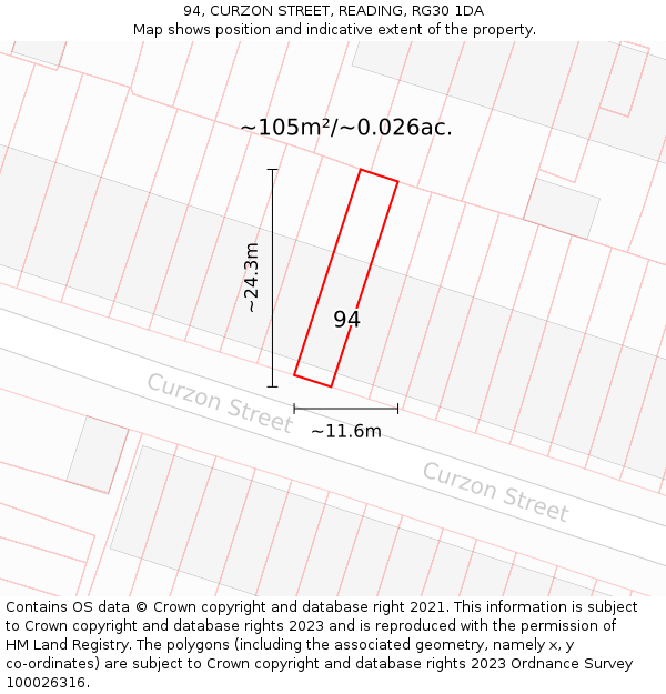 94, CURZON STREET, READING, RG30 1DA: Plot and title map
