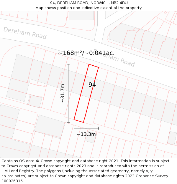 94, DEREHAM ROAD, NORWICH, NR2 4BU: Plot and title map
