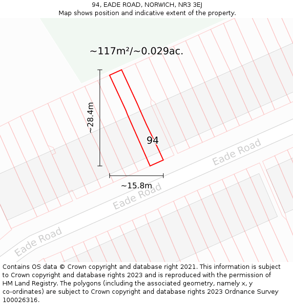 94, EADE ROAD, NORWICH, NR3 3EJ: Plot and title map