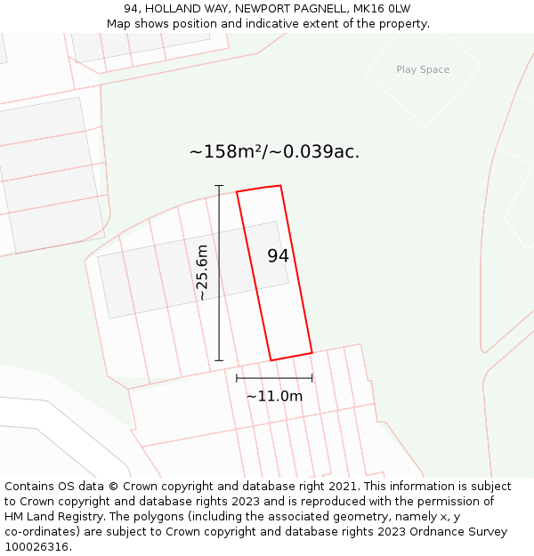 94, HOLLAND WAY, NEWPORT PAGNELL, MK16 0LW: Plot and title map