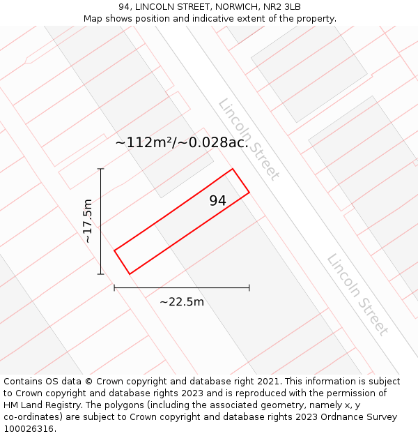 94, LINCOLN STREET, NORWICH, NR2 3LB: Plot and title map