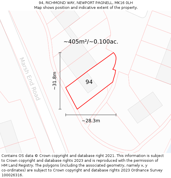 94, RICHMOND WAY, NEWPORT PAGNELL, MK16 0LH: Plot and title map