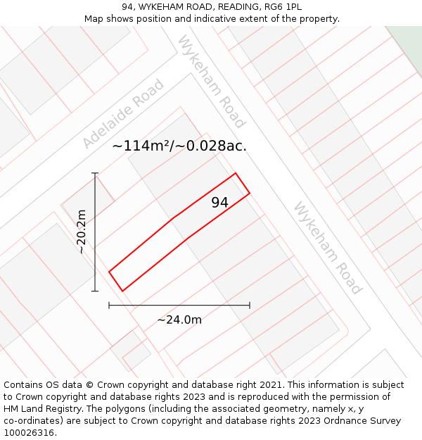 94, WYKEHAM ROAD, READING, RG6 1PL: Plot and title map