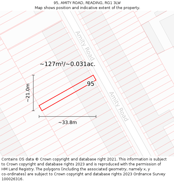 95, AMITY ROAD, READING, RG1 3LW: Plot and title map