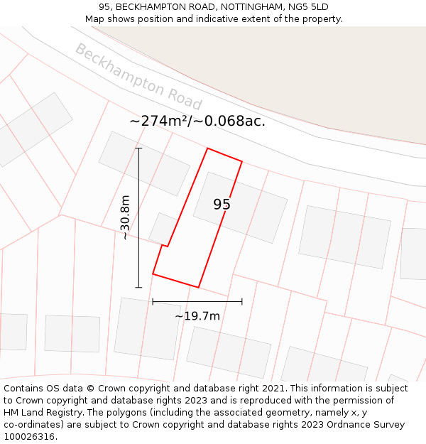 95, BECKHAMPTON ROAD, NOTTINGHAM, NG5 5LD: Plot and title map