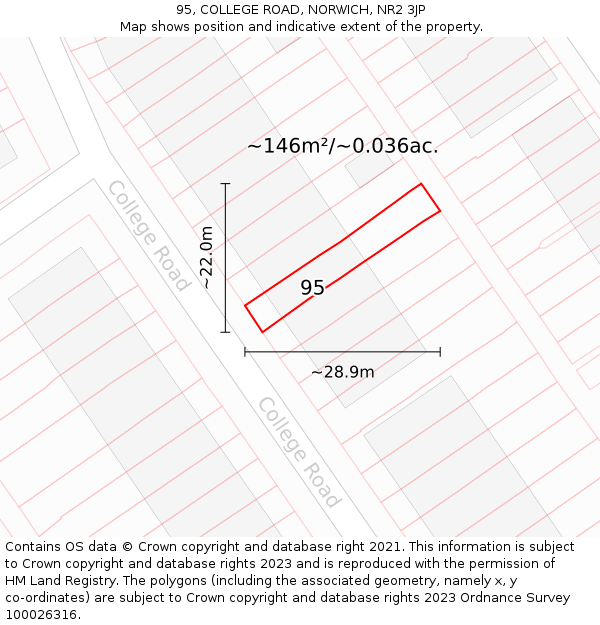95, COLLEGE ROAD, NORWICH, NR2 3JP: Plot and title map
