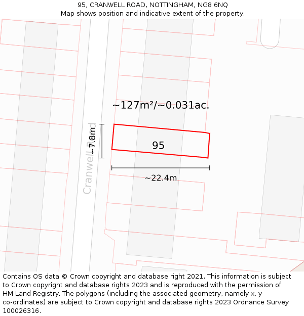 95, CRANWELL ROAD, NOTTINGHAM, NG8 6NQ: Plot and title map
