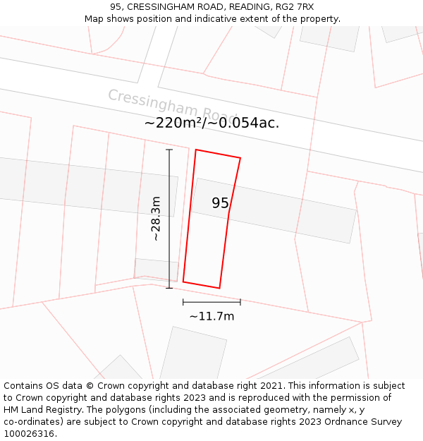 95, CRESSINGHAM ROAD, READING, RG2 7RX: Plot and title map