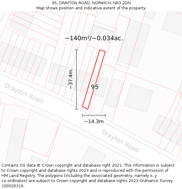 95, DRAYTON ROAD, NORWICH, NR3 2DN: Plot and title map