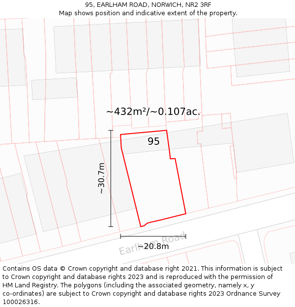 95, EARLHAM ROAD, NORWICH, NR2 3RF: Plot and title map