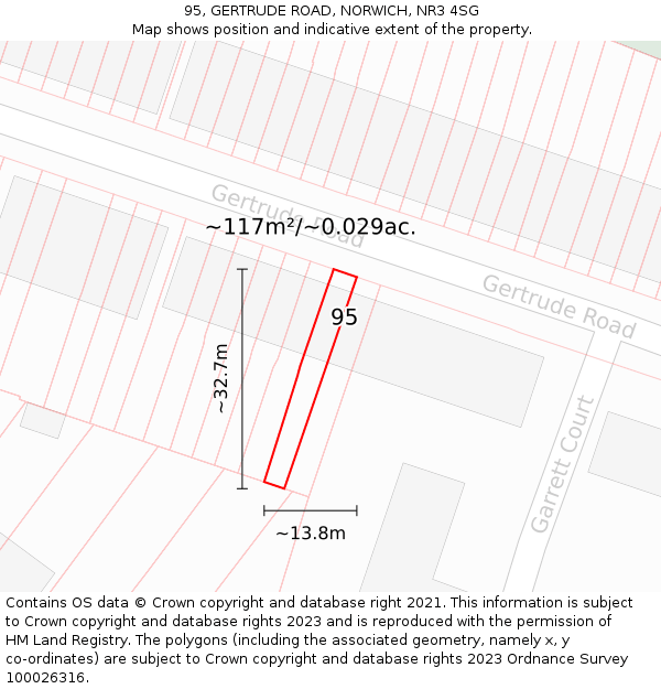 95, GERTRUDE ROAD, NORWICH, NR3 4SG: Plot and title map