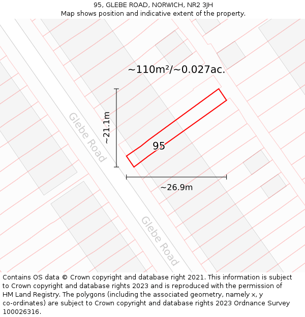 95, GLEBE ROAD, NORWICH, NR2 3JH: Plot and title map