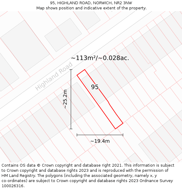 95, HIGHLAND ROAD, NORWICH, NR2 3NW: Plot and title map