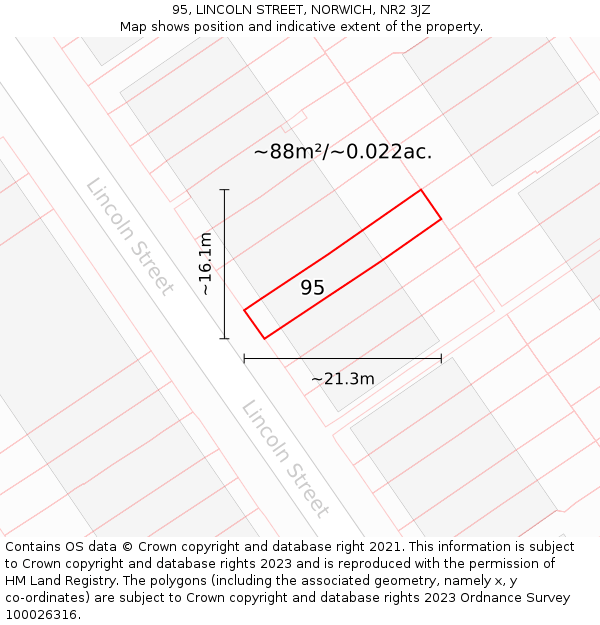 95, LINCOLN STREET, NORWICH, NR2 3JZ: Plot and title map