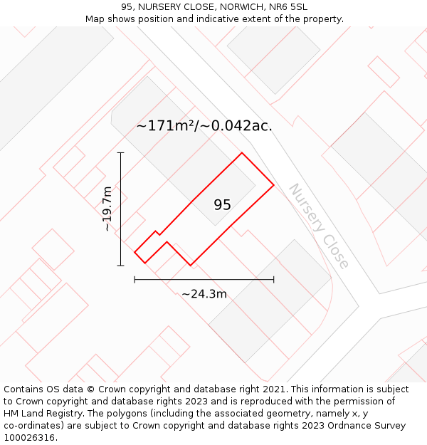 95, NURSERY CLOSE, NORWICH, NR6 5SL: Plot and title map