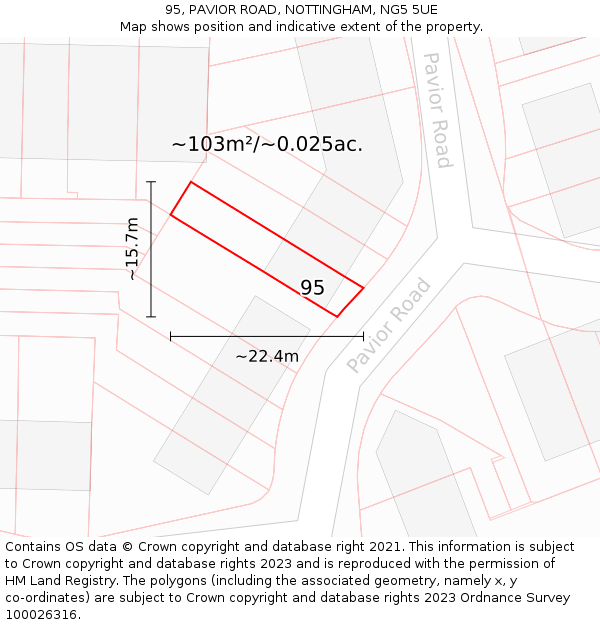 95, PAVIOR ROAD, NOTTINGHAM, NG5 5UE: Plot and title map