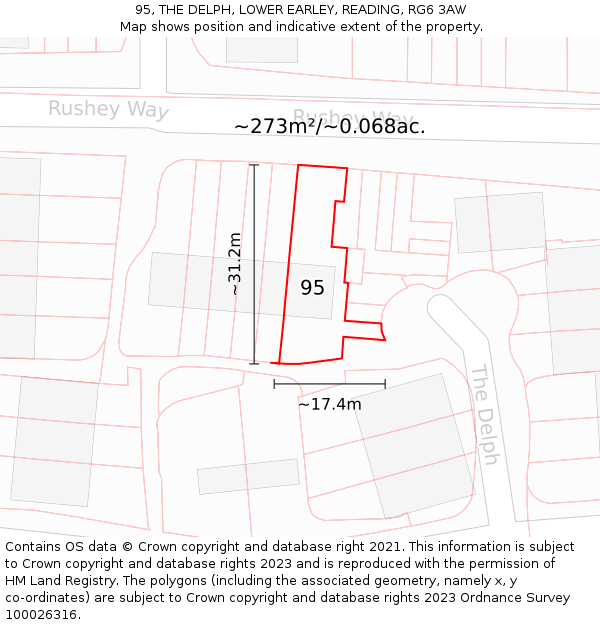 95, THE DELPH, LOWER EARLEY, READING, RG6 3AW: Plot and title map
