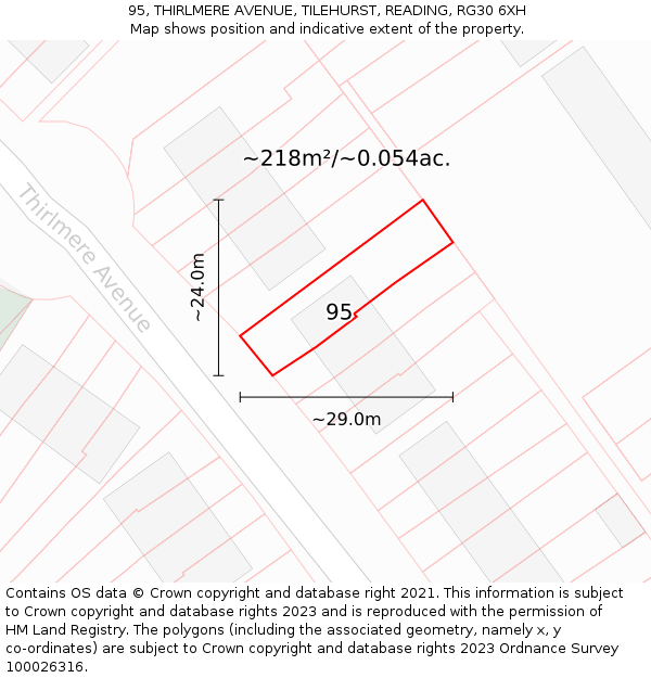 95, THIRLMERE AVENUE, TILEHURST, READING, RG30 6XH: Plot and title map