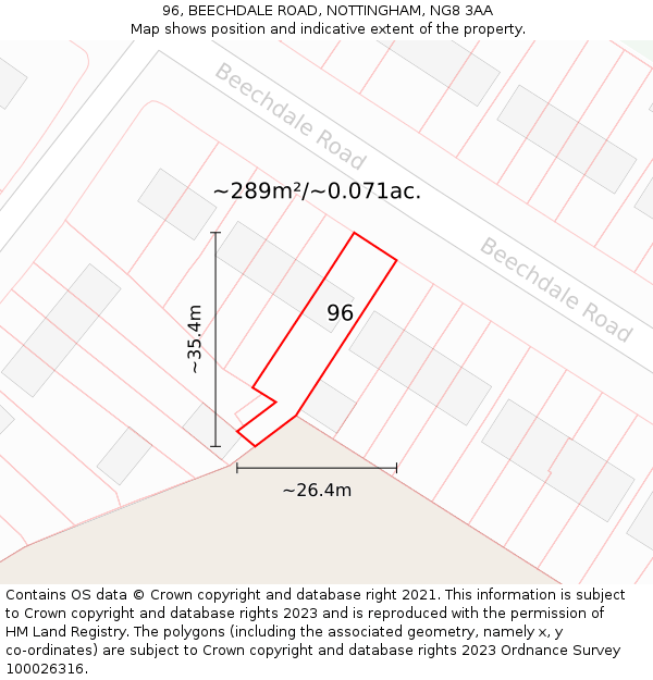 96, BEECHDALE ROAD, NOTTINGHAM, NG8 3AA: Plot and title map