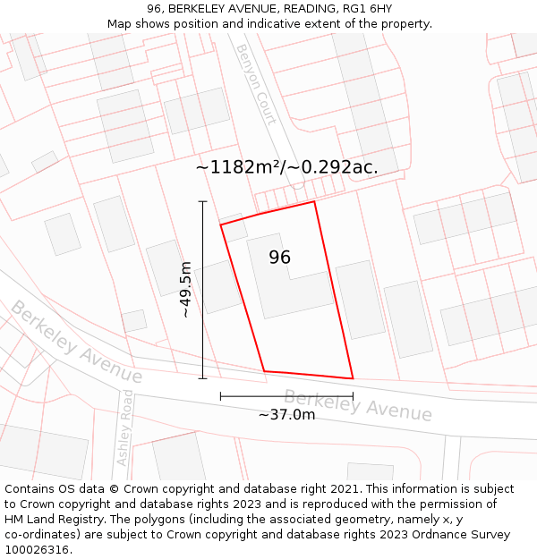 96, BERKELEY AVENUE, READING, RG1 6HY: Plot and title map