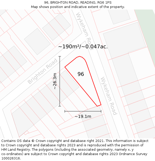 96, BRIGHTON ROAD, READING, RG6 1PS: Plot and title map