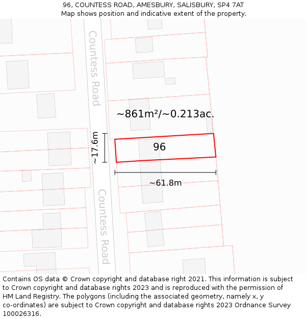 96, COUNTESS ROAD, AMESBURY, SALISBURY, SP4 7AT: Plot and title map