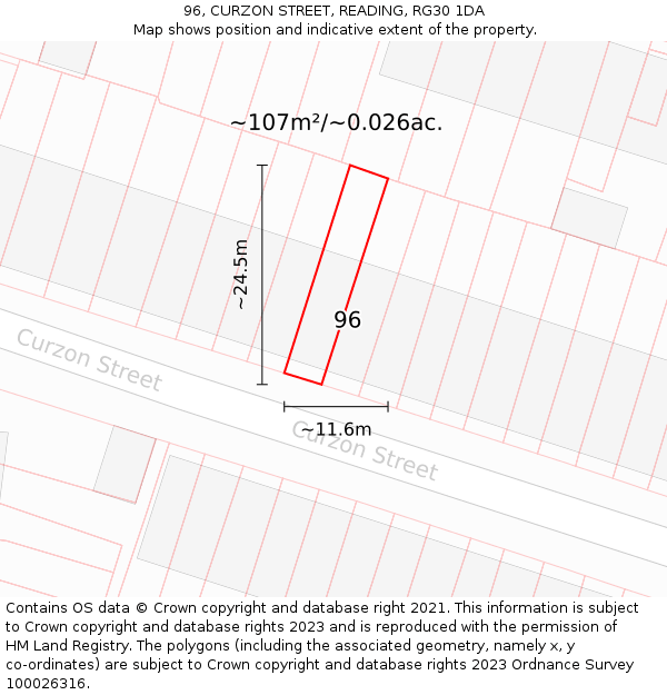 96, CURZON STREET, READING, RG30 1DA: Plot and title map