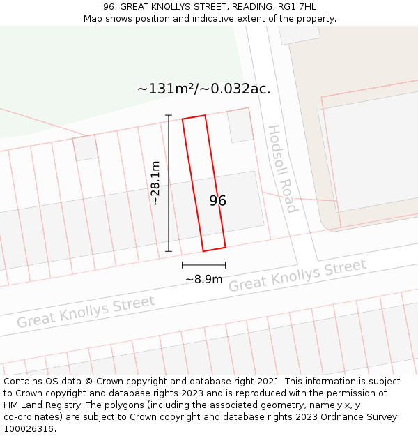 96, GREAT KNOLLYS STREET, READING, RG1 7HL: Plot and title map