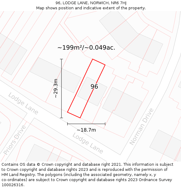 96, LODGE LANE, NORWICH, NR6 7HJ: Plot and title map