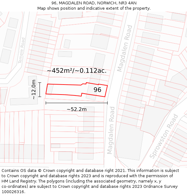 96, MAGDALEN ROAD, NORWICH, NR3 4AN: Plot and title map