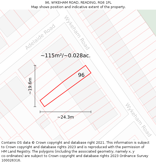 96, WYKEHAM ROAD, READING, RG6 1PL: Plot and title map