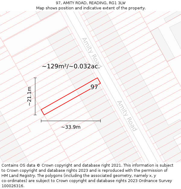 97, AMITY ROAD, READING, RG1 3LW: Plot and title map