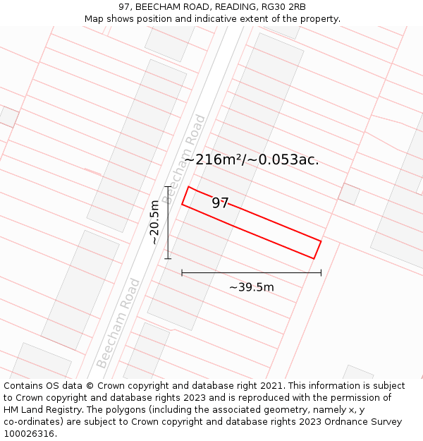 97, BEECHAM ROAD, READING, RG30 2RB: Plot and title map