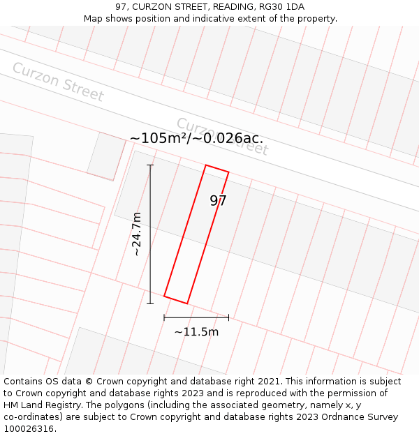 97, CURZON STREET, READING, RG30 1DA: Plot and title map