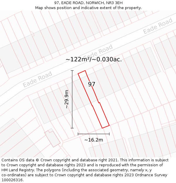 97, EADE ROAD, NORWICH, NR3 3EH: Plot and title map