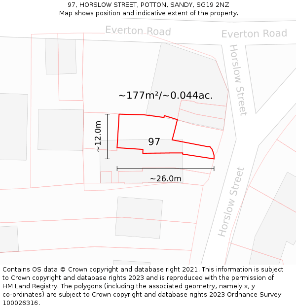 97, HORSLOW STREET, POTTON, SANDY, SG19 2NZ: Plot and title map
