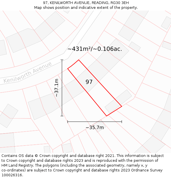 97, KENILWORTH AVENUE, READING, RG30 3EH: Plot and title map