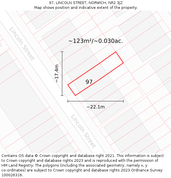 97, LINCOLN STREET, NORWICH, NR2 3JZ: Plot and title map