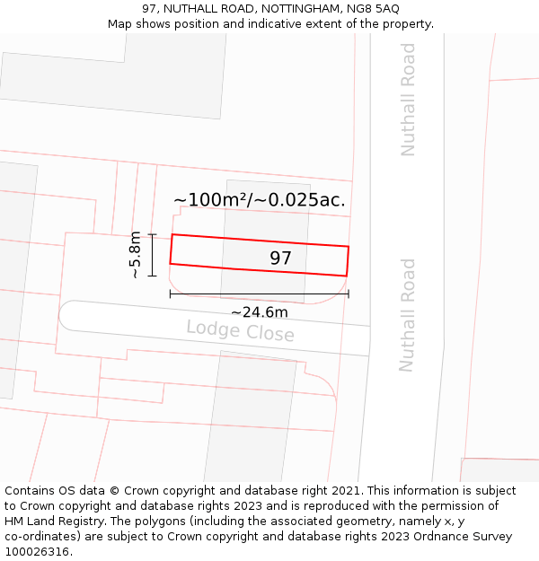 97, NUTHALL ROAD, NOTTINGHAM, NG8 5AQ: Plot and title map