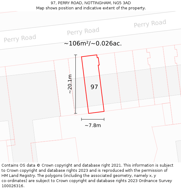 97, PERRY ROAD, NOTTINGHAM, NG5 3AD: Plot and title map