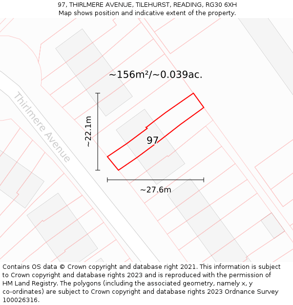 97, THIRLMERE AVENUE, TILEHURST, READING, RG30 6XH: Plot and title map