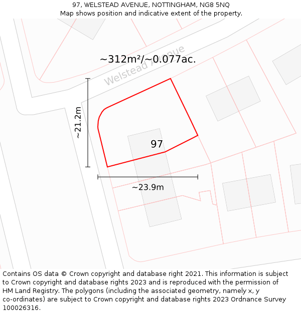97, WELSTEAD AVENUE, NOTTINGHAM, NG8 5NQ: Plot and title map