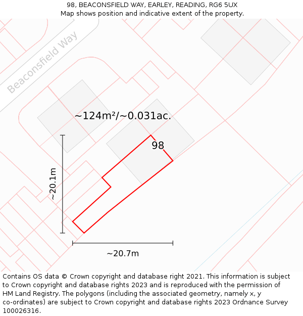 98, BEACONSFIELD WAY, EARLEY, READING, RG6 5UX: Plot and title map