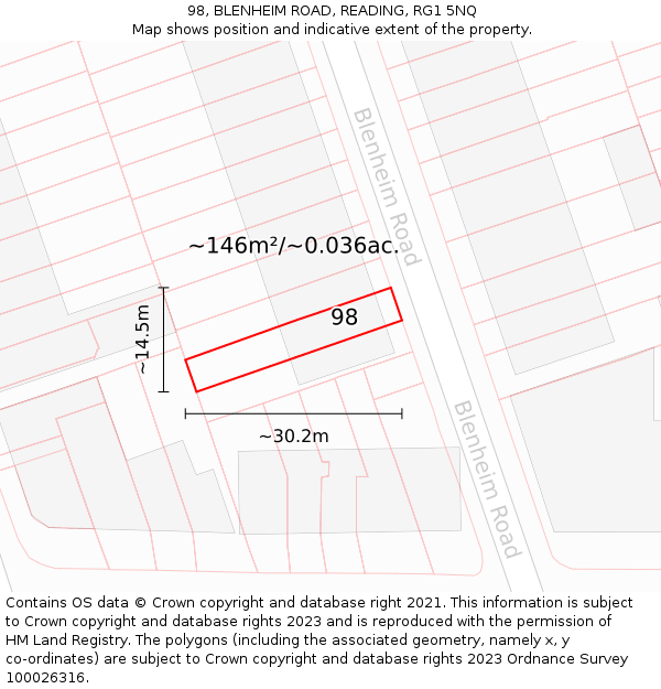 98, BLENHEIM ROAD, READING, RG1 5NQ: Plot and title map