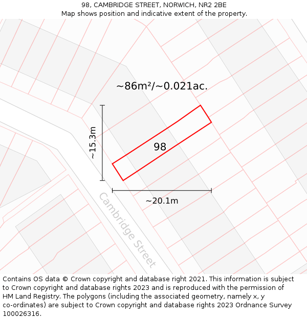98, CAMBRIDGE STREET, NORWICH, NR2 2BE: Plot and title map