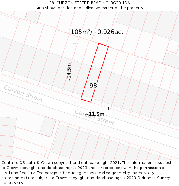 98, CURZON STREET, READING, RG30 1DA: Plot and title map