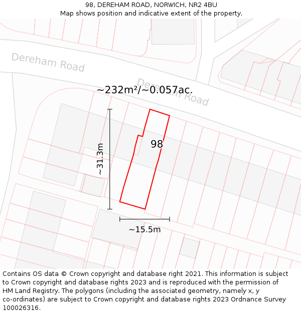 98, DEREHAM ROAD, NORWICH, NR2 4BU: Plot and title map