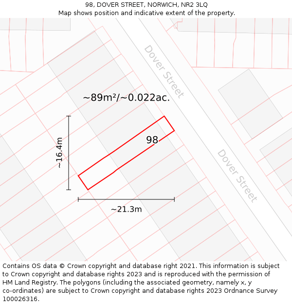 98, DOVER STREET, NORWICH, NR2 3LQ: Plot and title map